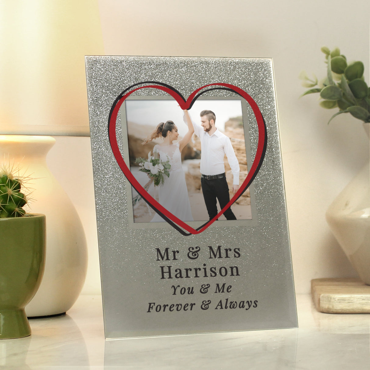 Personalised Heart 4x4 Glitter Glass Photo Frame: 2 - Photo Frames By Gift Moments