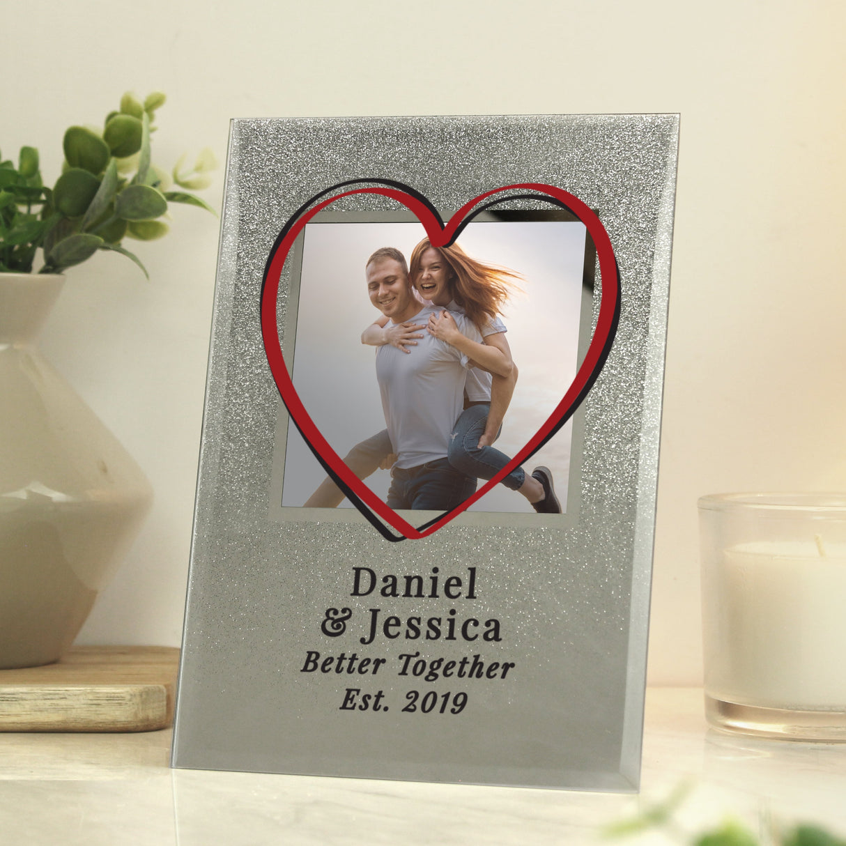 Personalised Heart 4x4 Glitter Glass Photo Frame: 1 - Photo Frames By Gift Moments