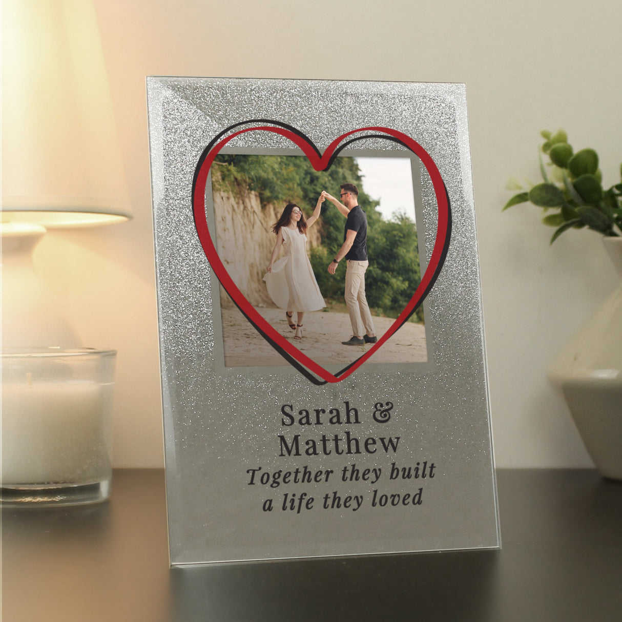 Personalised Heart 4x4 Glitter Glass Photo Frame: 3 - Photo Frames By Gift Moments