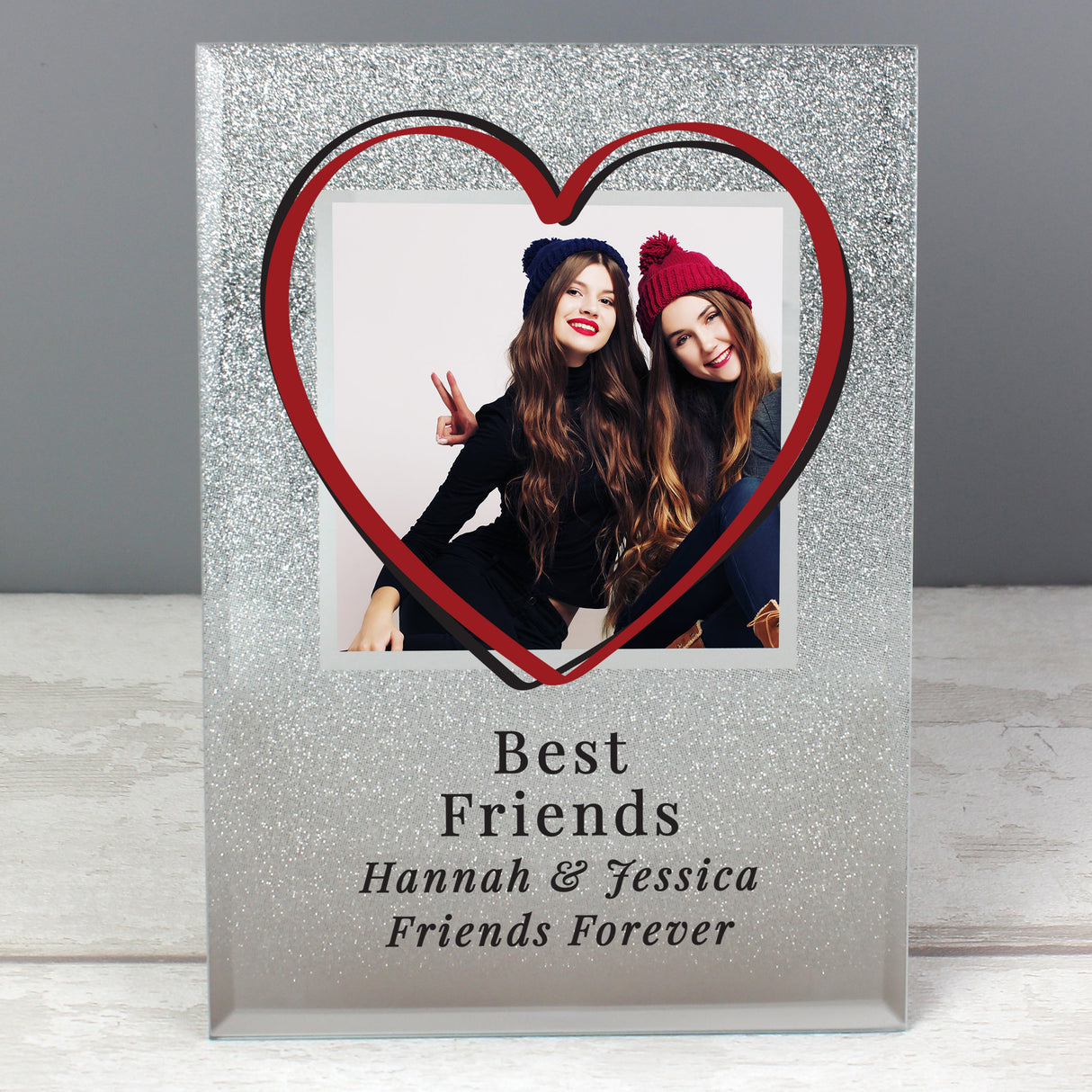 Personalised Heart 4x4 Glitter Glass Photo Frame: 6 - Photo Frames By Gift Moments