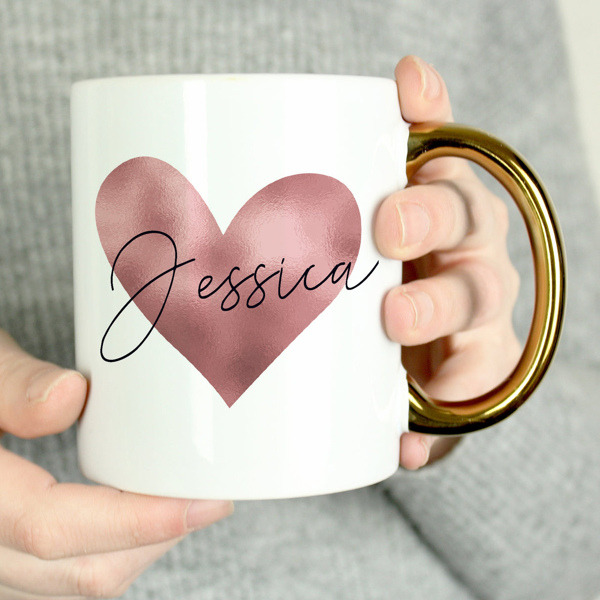 Personalised Heart Gold Handled Mug: 1 - Mugs By Gift Moments