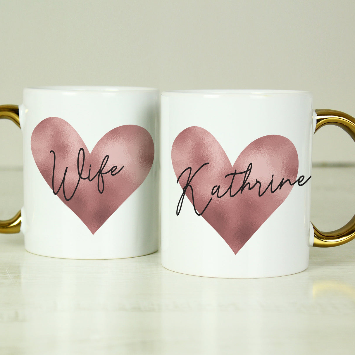Personalised Heart Gold Handled Mug: 3 - Mugs By Gift Moments