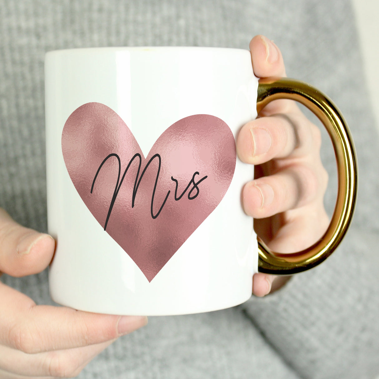 Personalised Heart Gold Handled Mug: 6 - Mugs By Gift Moments