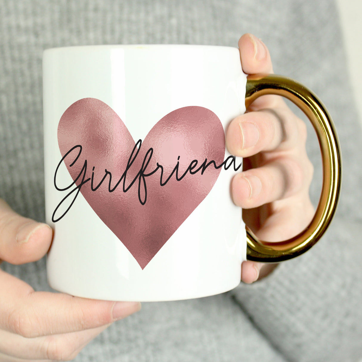 Personalised Heart Gold Handled Mug: 2 - Mugs By Gift Moments