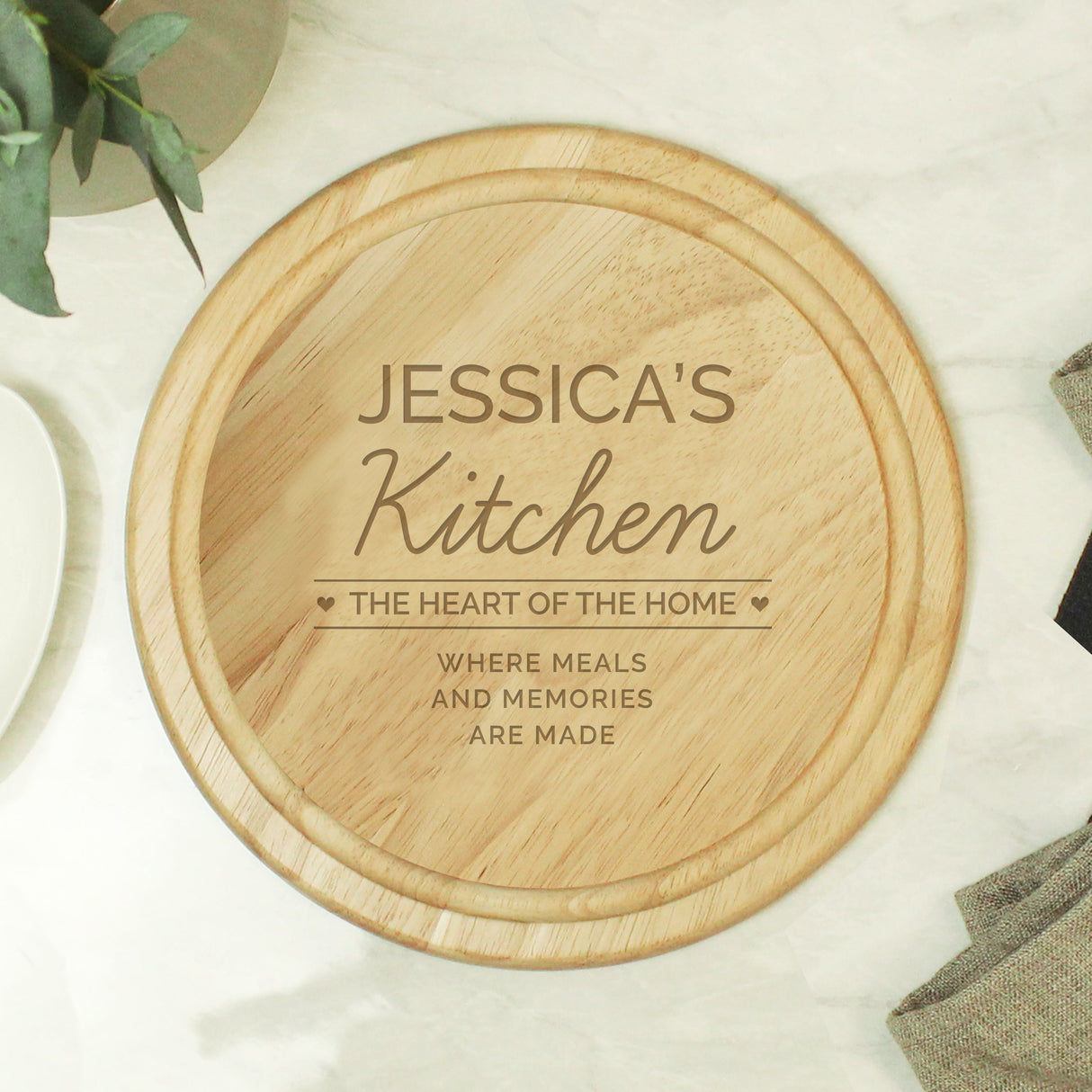 Personalised Heart of the Home Round Wooden Chopping Board: 2 - Chopping Boards By Gift Moments