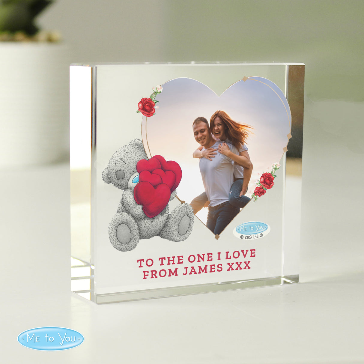 Personalised Me To You Heart Photo Upload Glass Token: 2 - Crystal Tokens