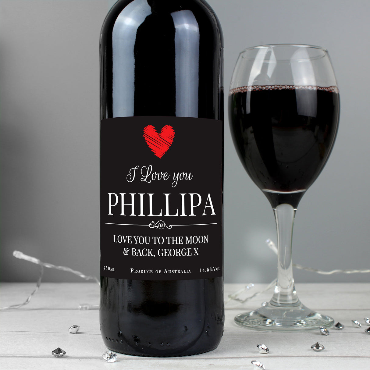 Personalised Heart Red Wine: 3 - Wine By Gift Moments