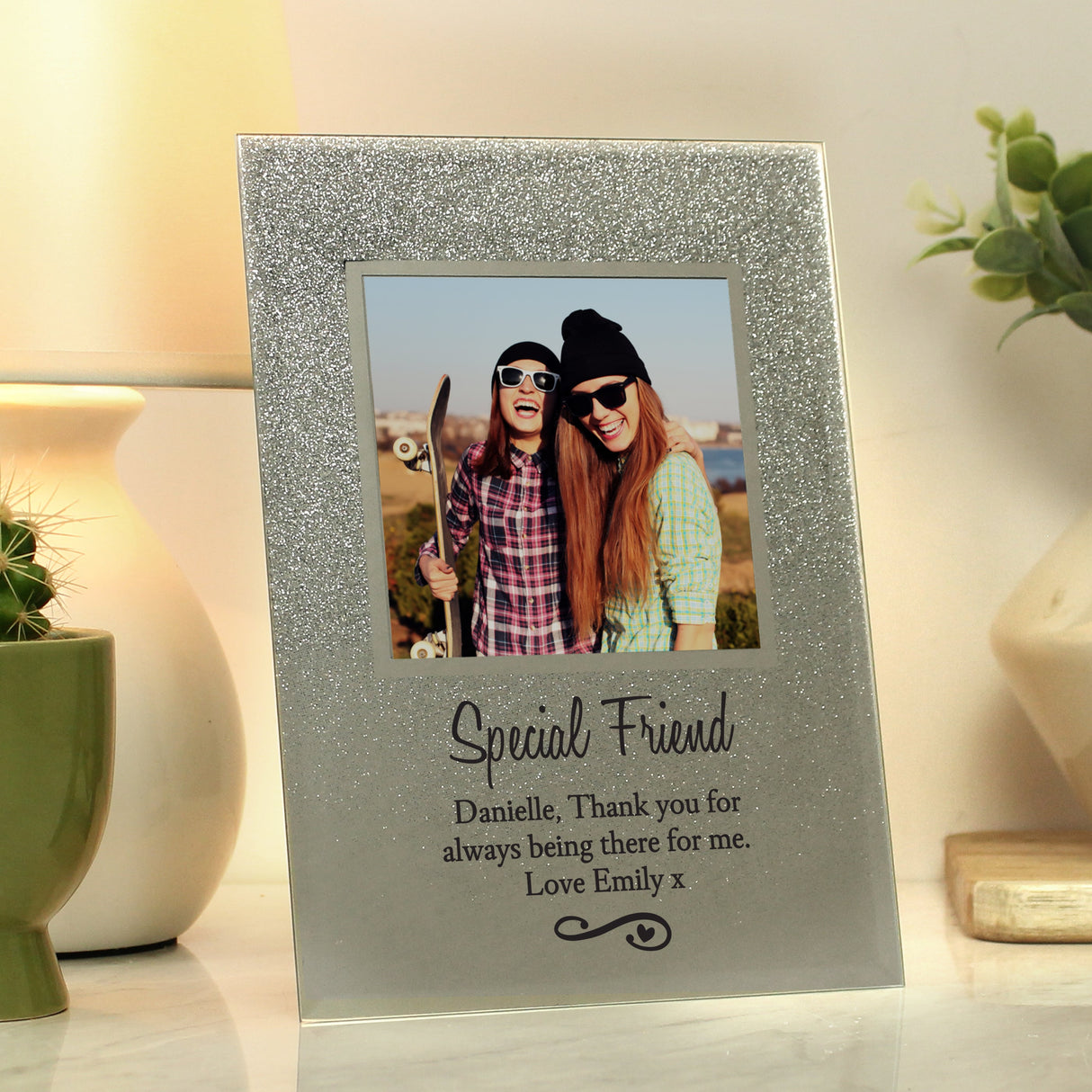 Personalised Heart & Swirl 4x4 Glitter Glass Photo Frame: 7 - Photo Frames By Gift Moments
