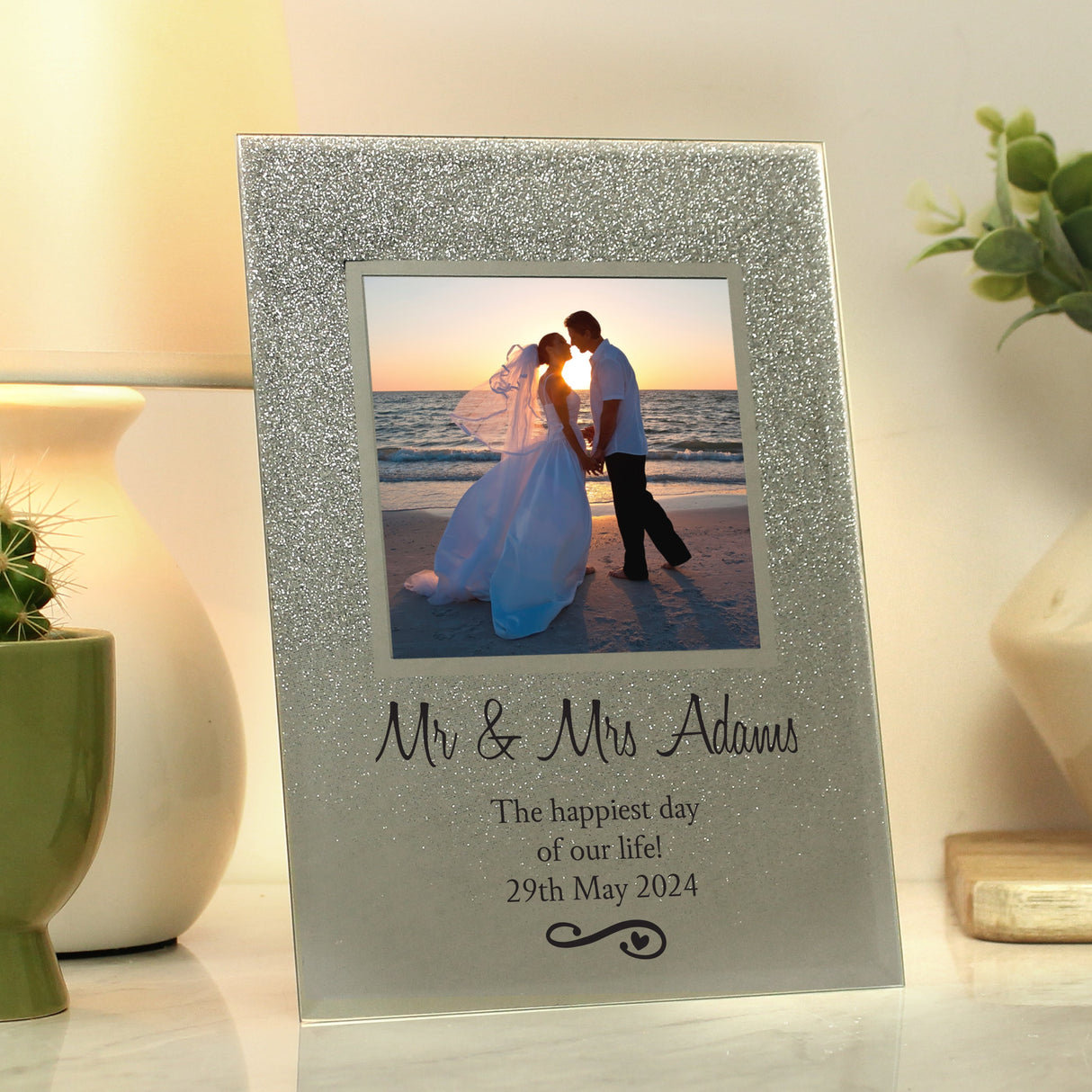 Personalised Heart & Swirl 4x4 Glitter Glass Photo Frame: 3 - Photo Frames By Gift Moments