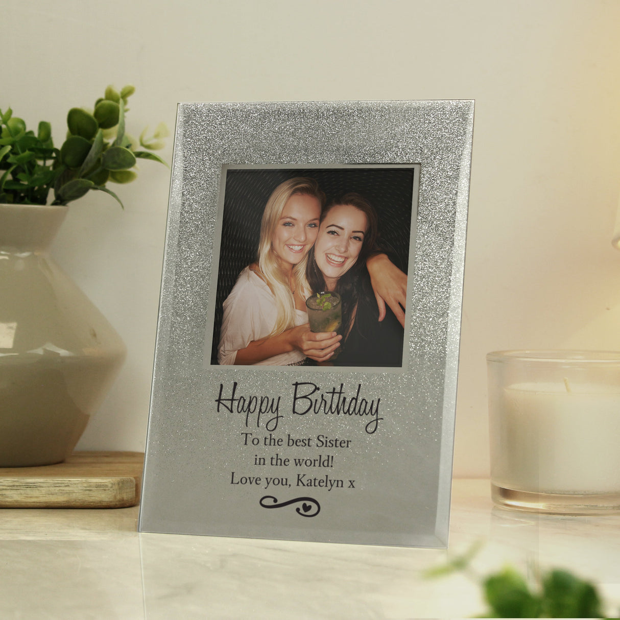 Personalised Heart & Swirl 4x4 Glitter Glass Photo Frame: 2 - Photo Frames By Gift Moments