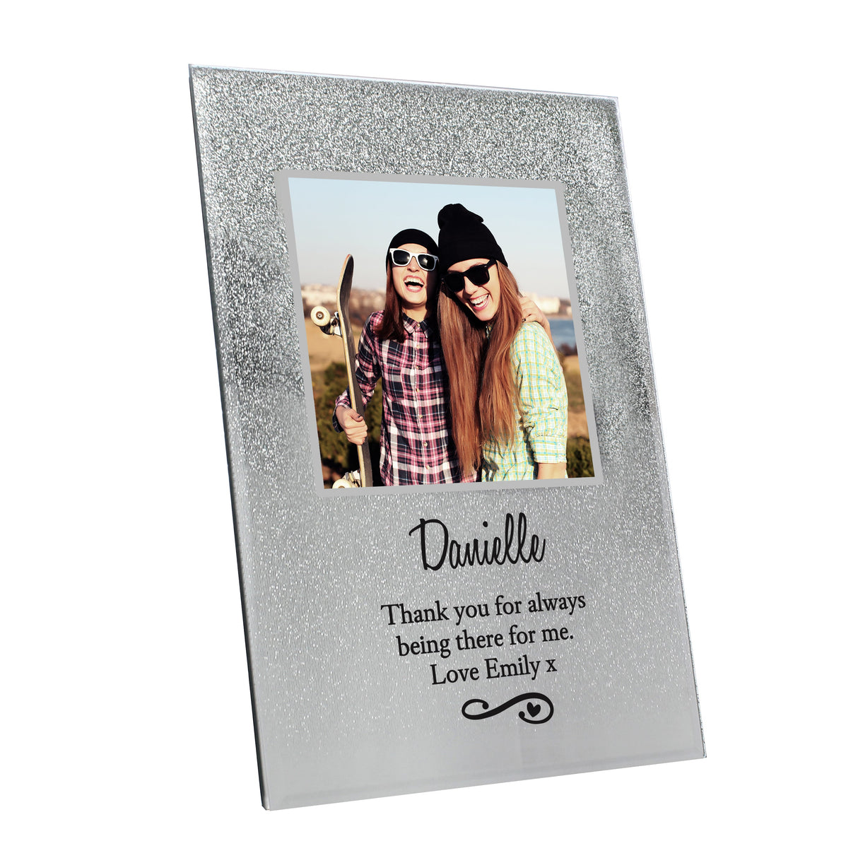 Personalised Heart & Swirl 4x4 Glitter Glass Photo Frame: 8 - Photo Frames By Gift Moments