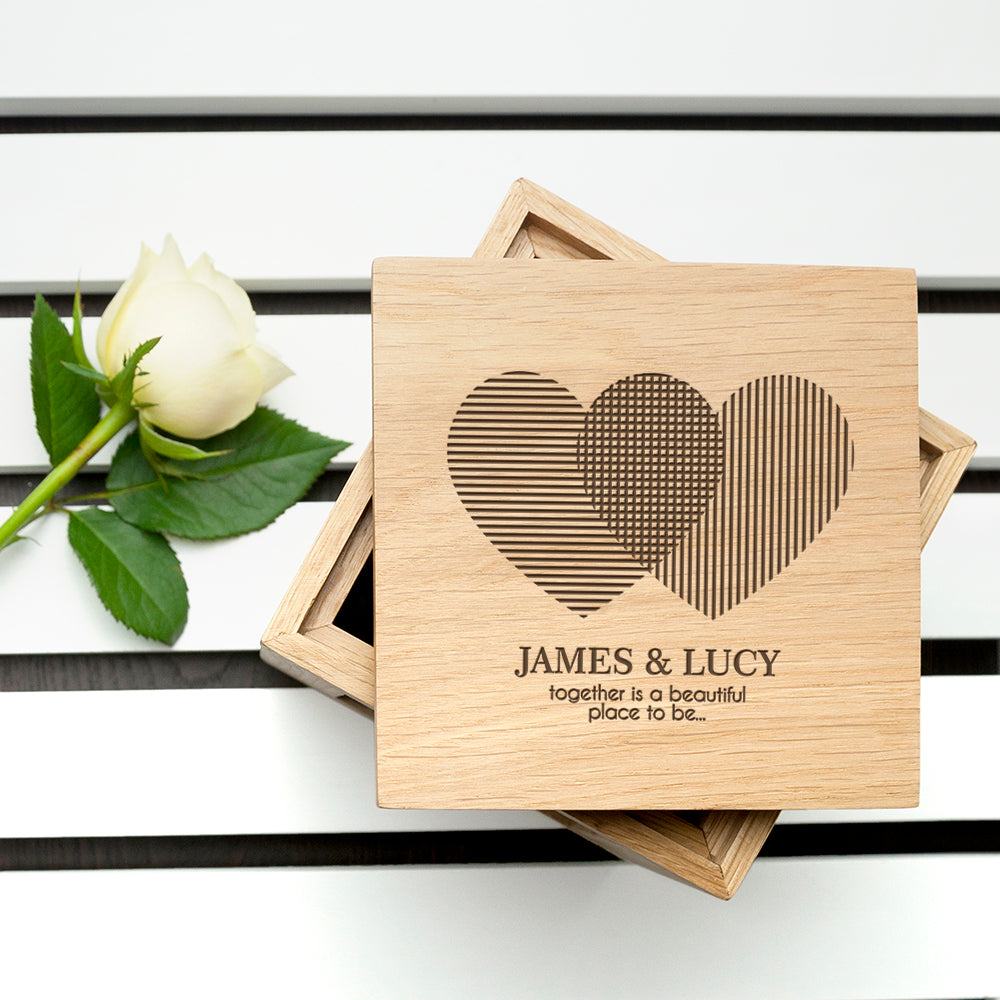 Personalised Heart Venn Diagram Oak Photo Cube: 1 - Photo Cubes By Gift Moments