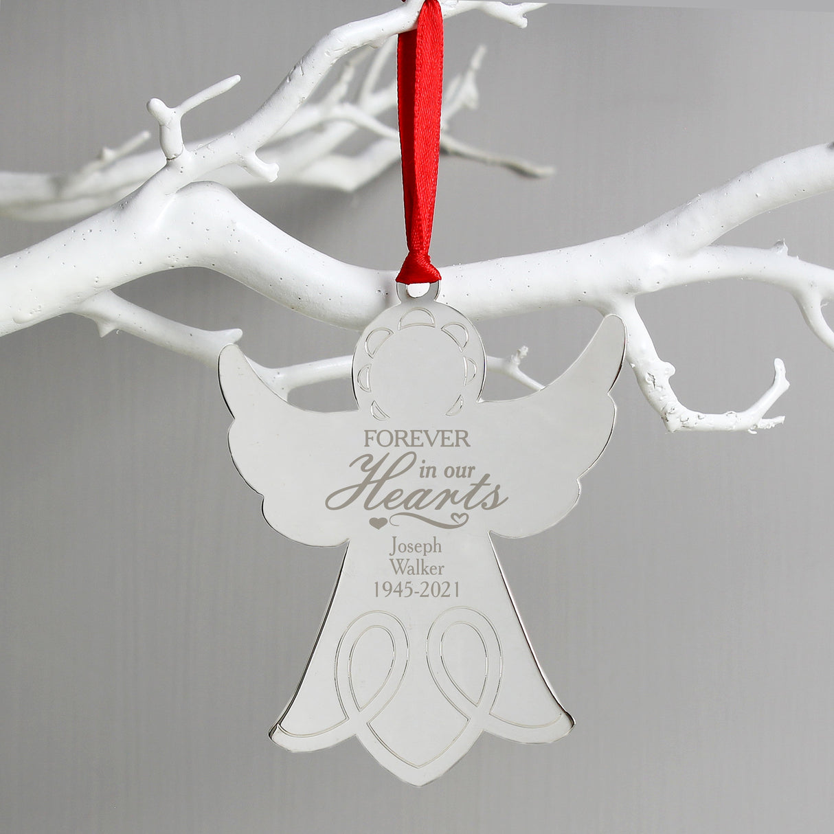 Personalised In Our Hearts Angel Metal Decoration: 3 - Christmas Decorations By Gift Moments