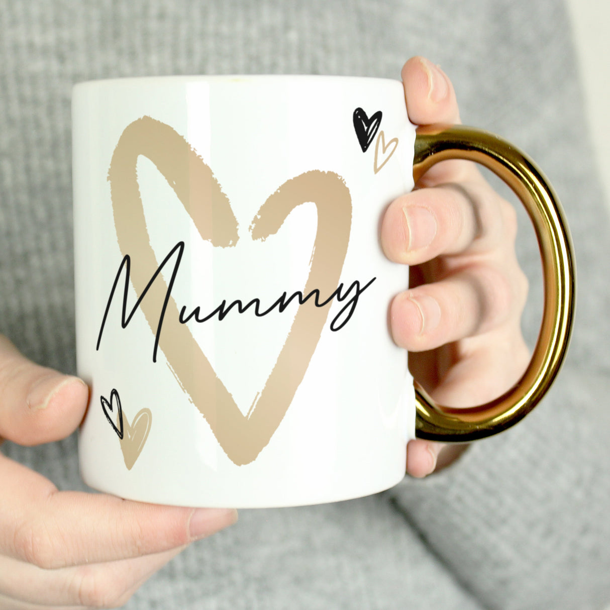 Personalised Hearts Gold Handled Mug: 2 - Mugs By Gift Moments