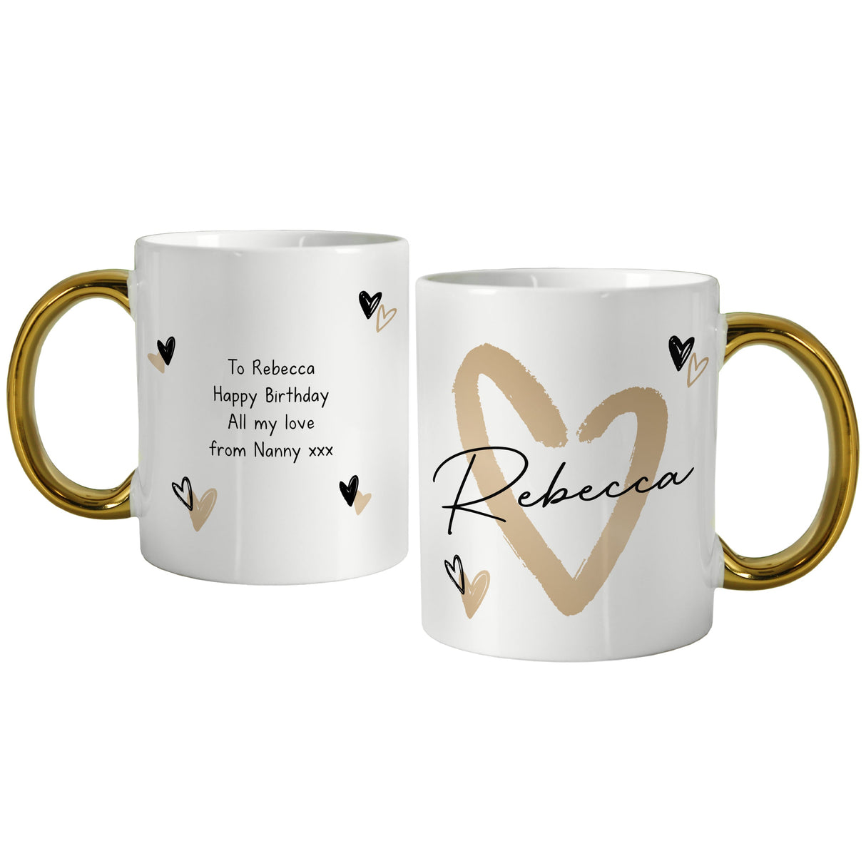 Personalised Hearts Gold Handled Mug: 5 - Mugs By Gift Moments