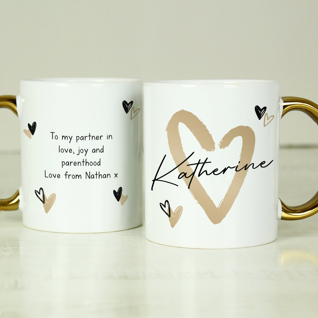 Personalised Hearts Gold Handled Mug: 1 - Mugs By Gift Moments