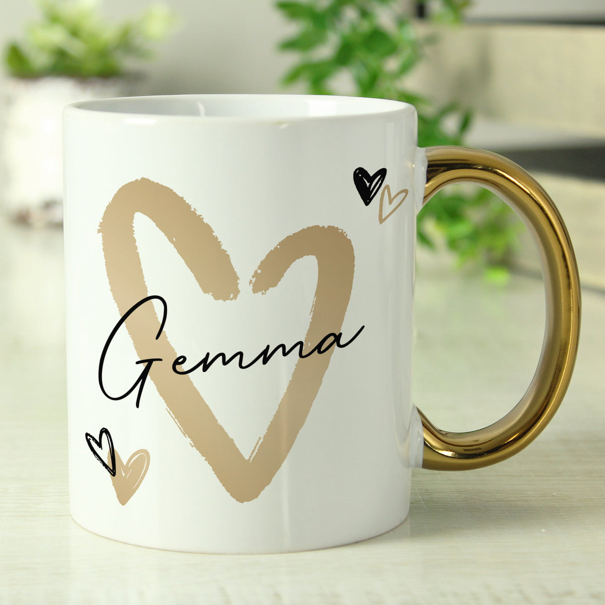 Personalised Hearts Gold Handled Mug: 6 - Mugs By Gift Moments