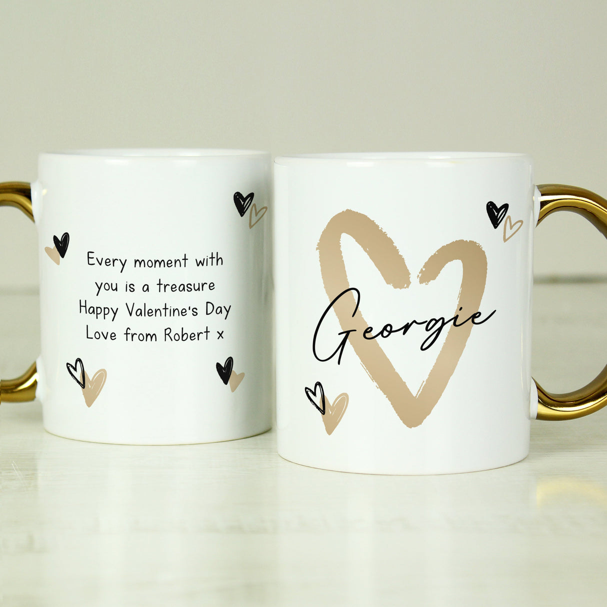 Personalised Hearts Gold Handled Mug: 3 - Mugs By Gift Moments