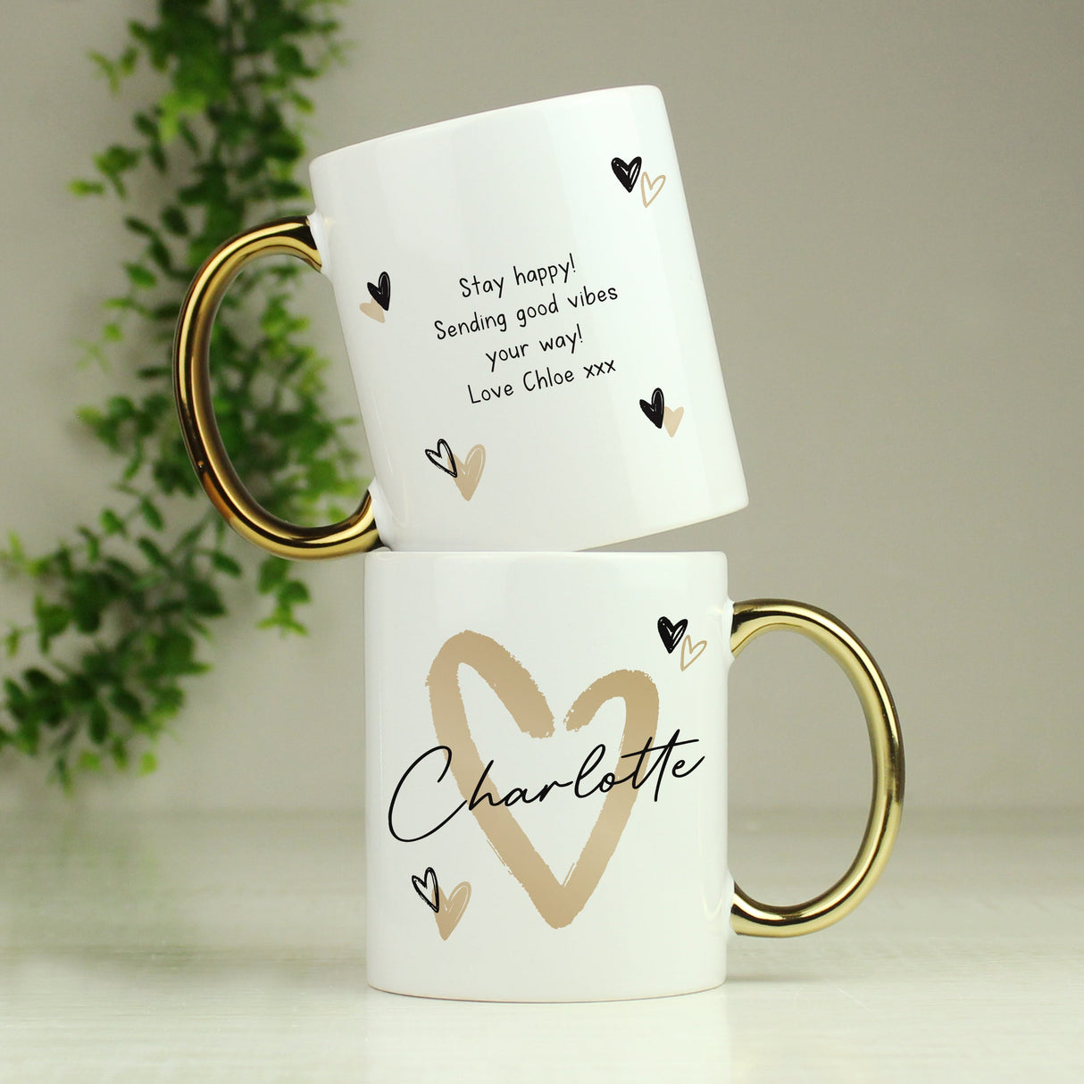 Personalised Hearts Gold Handled Mug: 4 - Mugs By Gift Moments