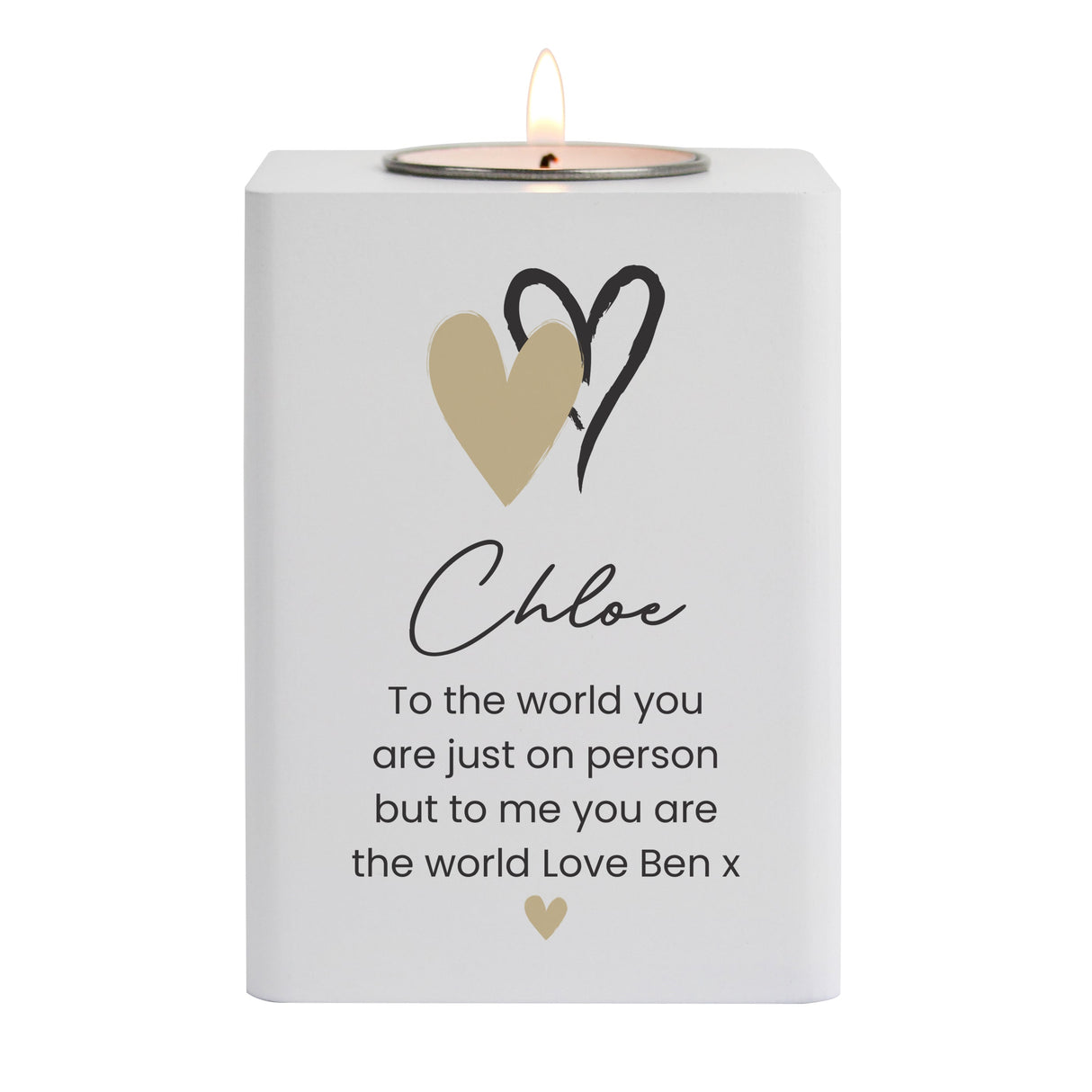 Personalised Hearts Wooden Tealight Holder: 4 - Candle Holders By Gift Moments