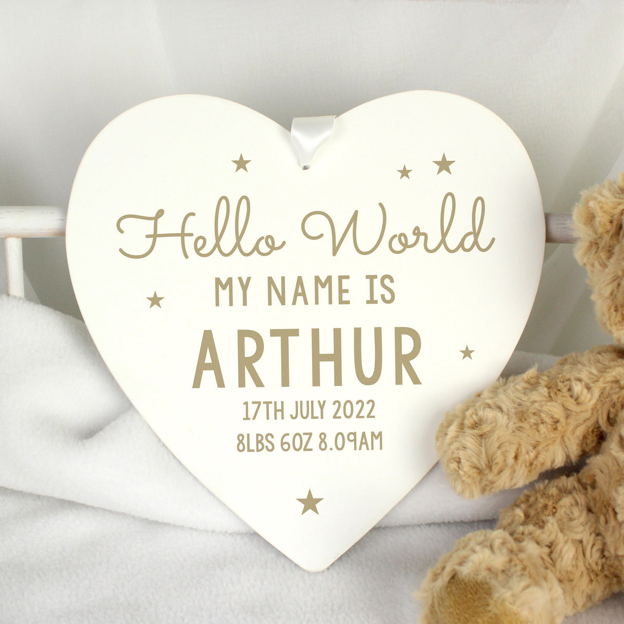 Personalised Hello World Large Wooden Heart Decoration: 1 - Decorations By Gift Moments