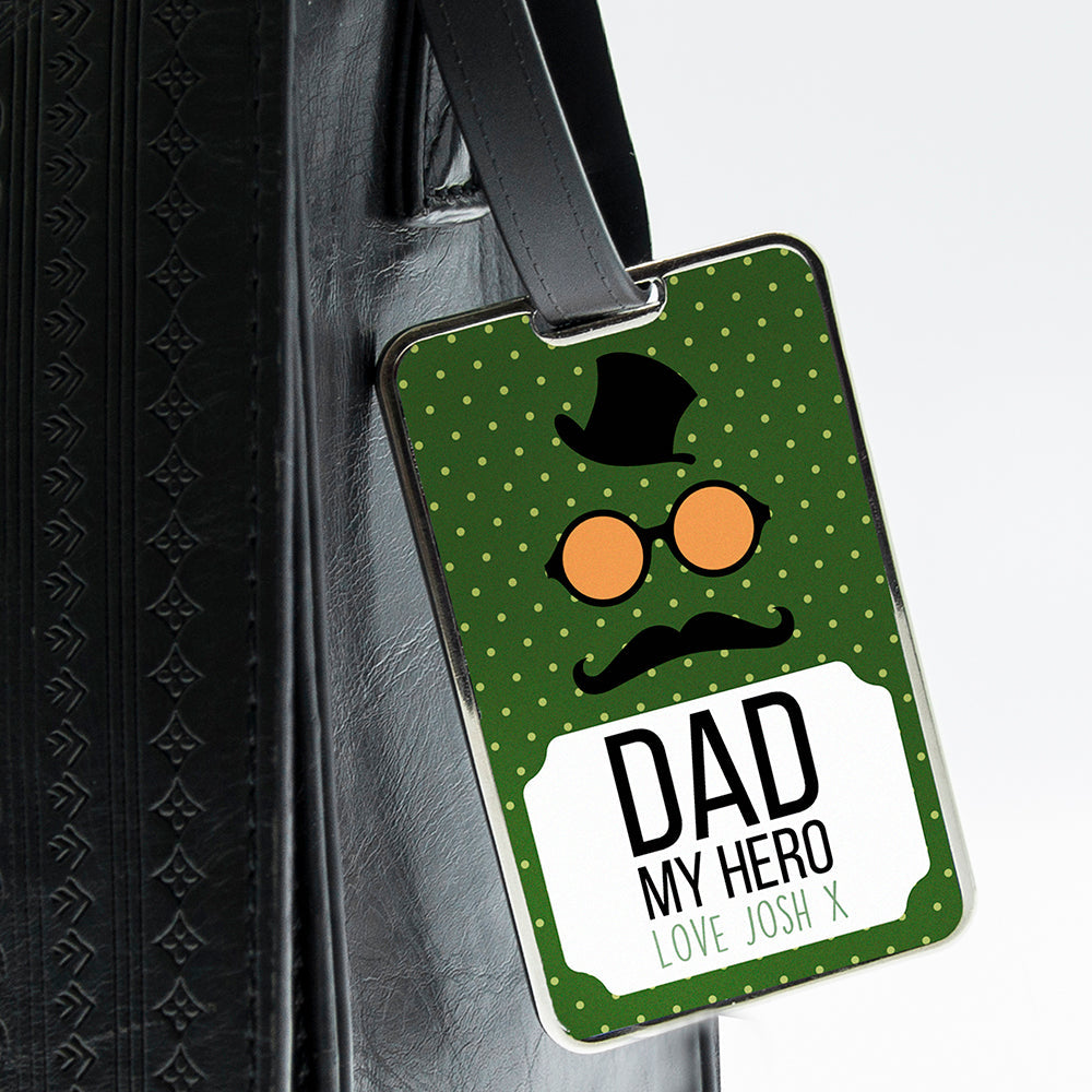 Personalised You Are My Hero Metal Luggage Tags - Green Spots - Shop Luggage Tags At Gift Moments - 1