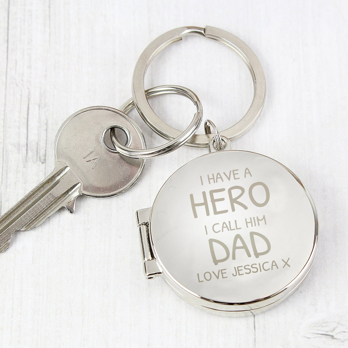 Personalised I Have A Hero Round Photo Keyring: 2 - Keyrings By Gift Moments