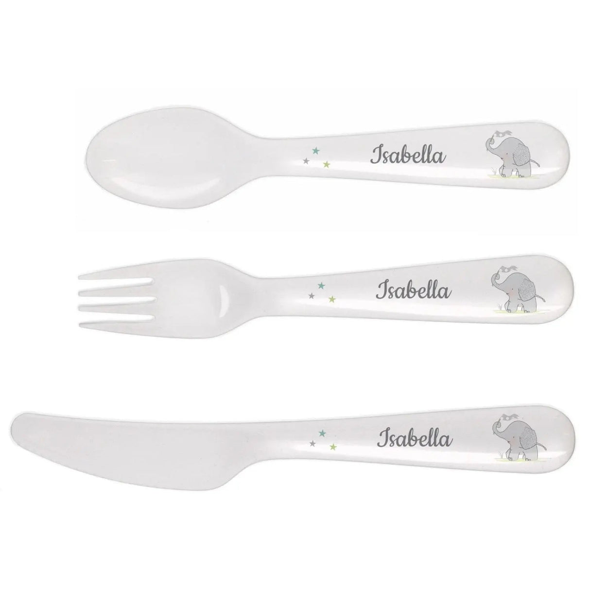 Personalised Hessian Elephant 3 Piece Plastic Cutlery Set - Shop Cutlery Sets At Gift Moments - 3