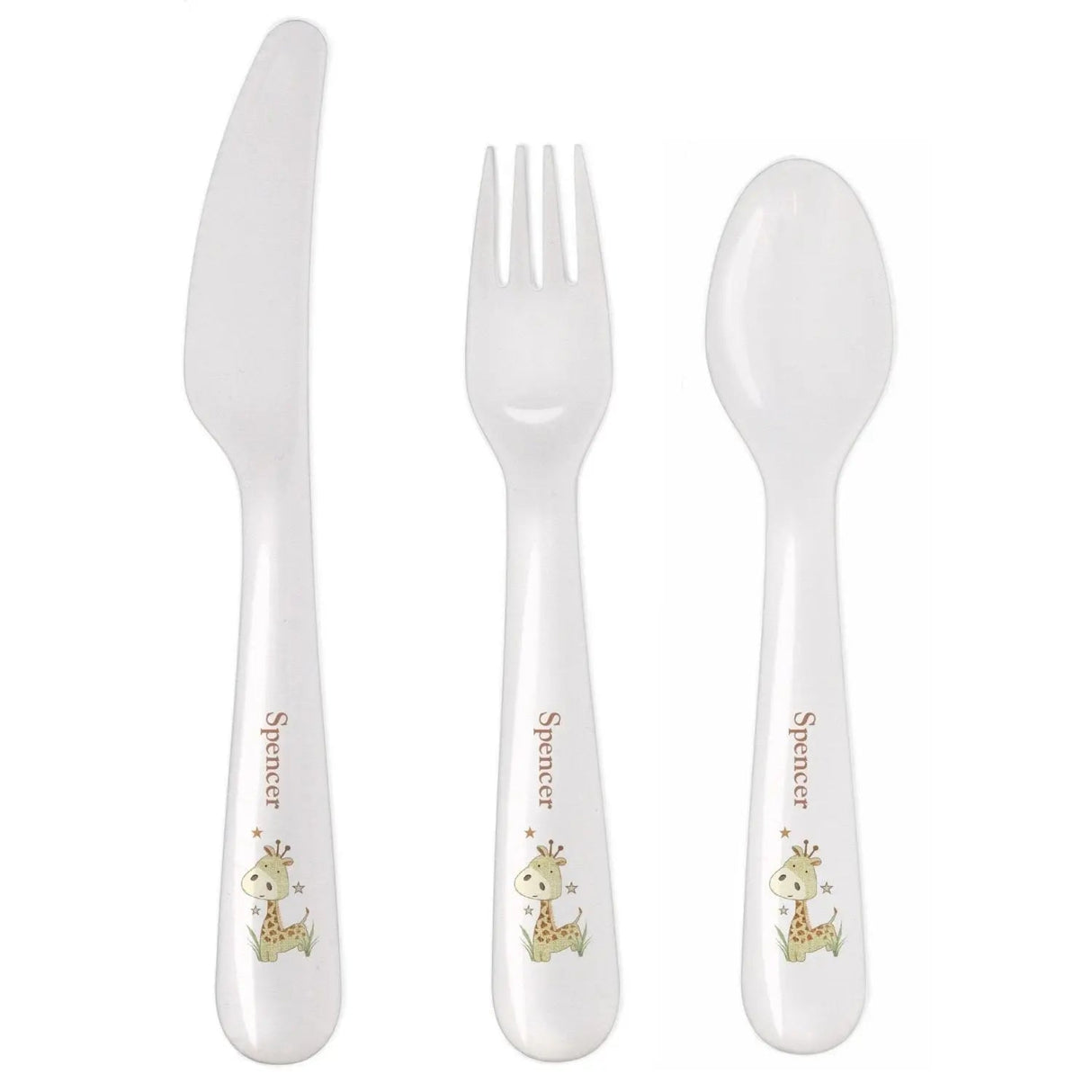 Personalised Hessian Giraffe 3 Piece Plastic Cutlery Set: 3 - Cutlery Sets By Gift Moments