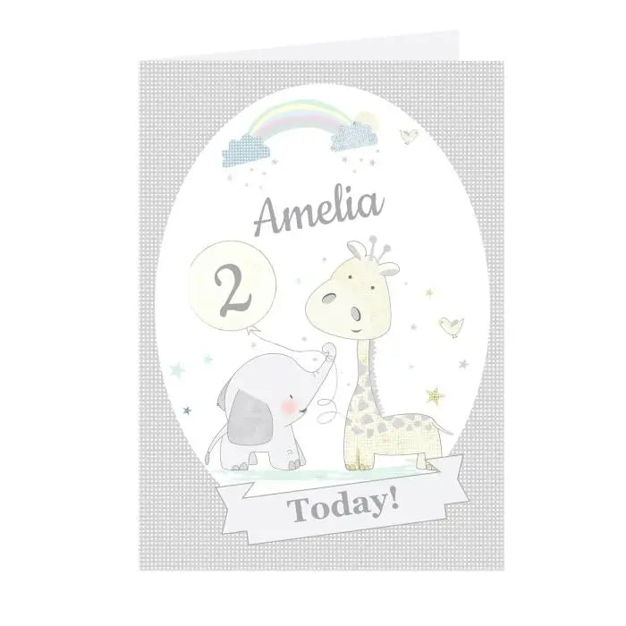 Personalised Hessian Giraffe & Elephant Card: 3 - Greeting Cards By Gift Moments