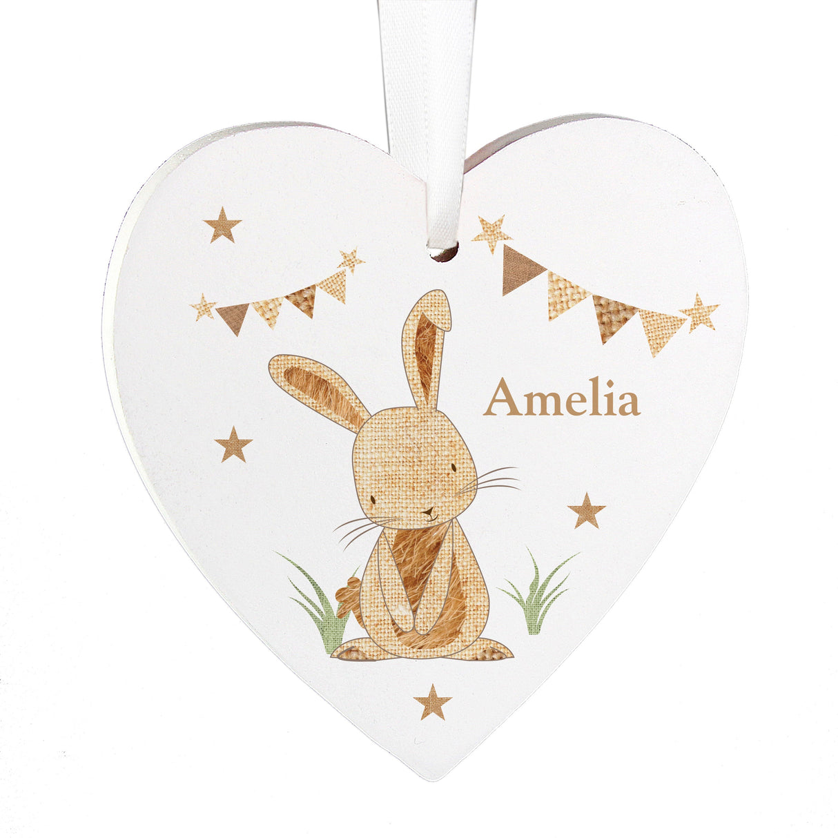 Personalised Hessian Rabbit Wooden Heart Decoration: 3 - Decorations By Gift Moments