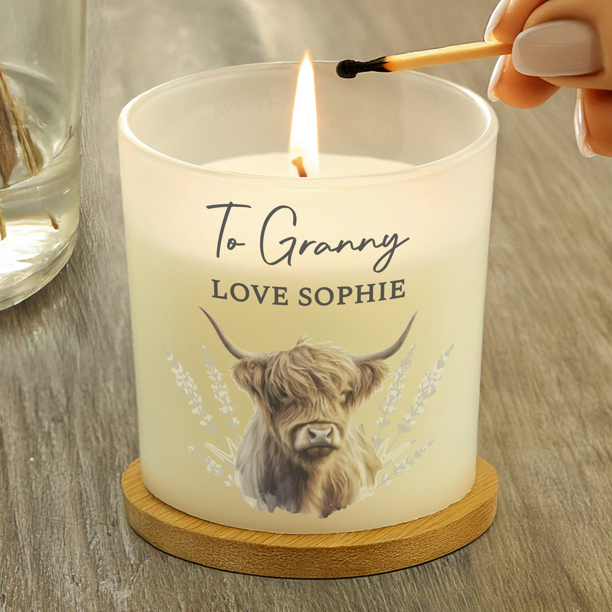 Personalised Highland Cow Frosted Glass Candle: 3 - Candles By Gift Moments