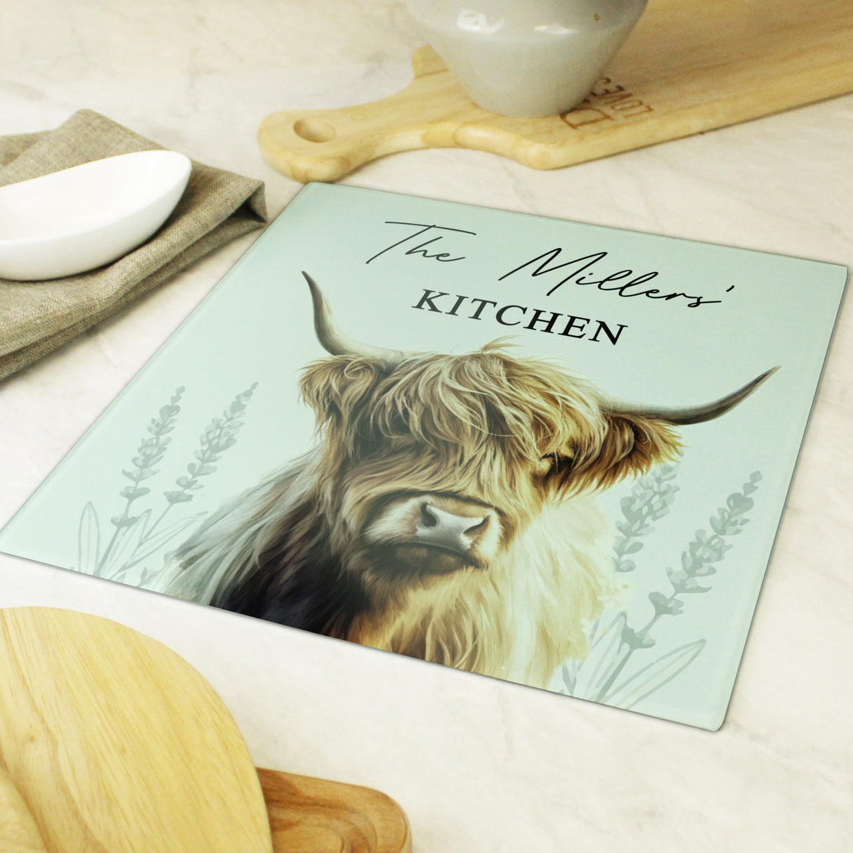 Personalised Highland Cow Glass Chopping Board - Shop Chopping Boards At Gift Moments - 2