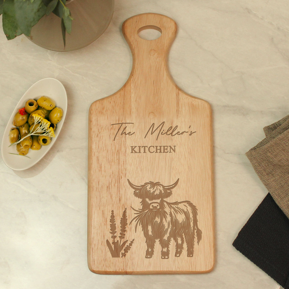 Personalised Highland Cow Paddle Chopping Board - Shop Chopping Boards At Gift Moments - 2