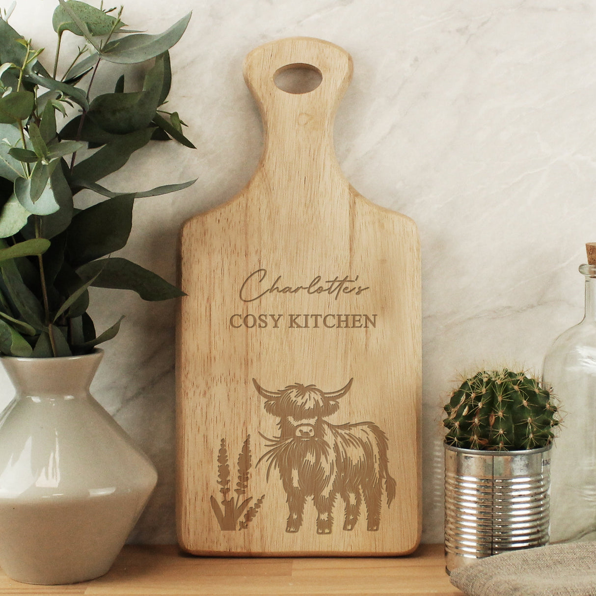 Personalised Highland Cow Paddle Chopping Board - Shop Chopping Boards At Gift Moments - 1