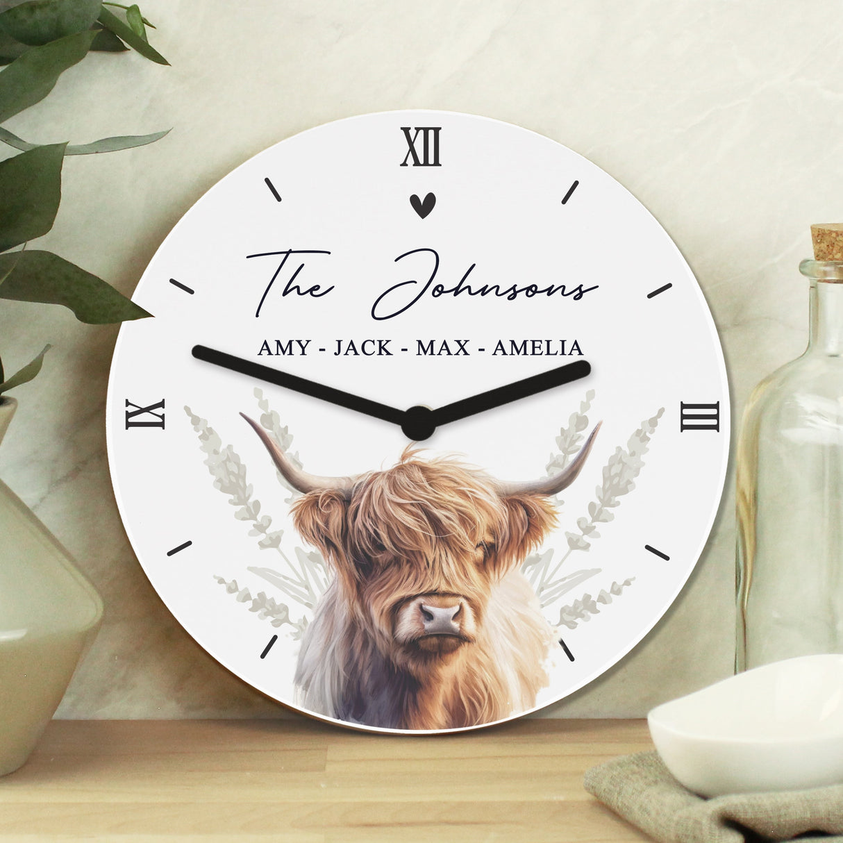 Personalised Highland Cow Wooden Clock - Shop Clocks At Gift Moments - 1
