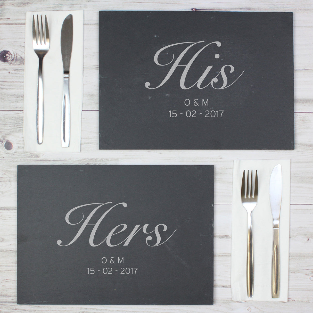 Personalised His and Hers Slate Placemat Set: 1 - Placemats By Gift Moments