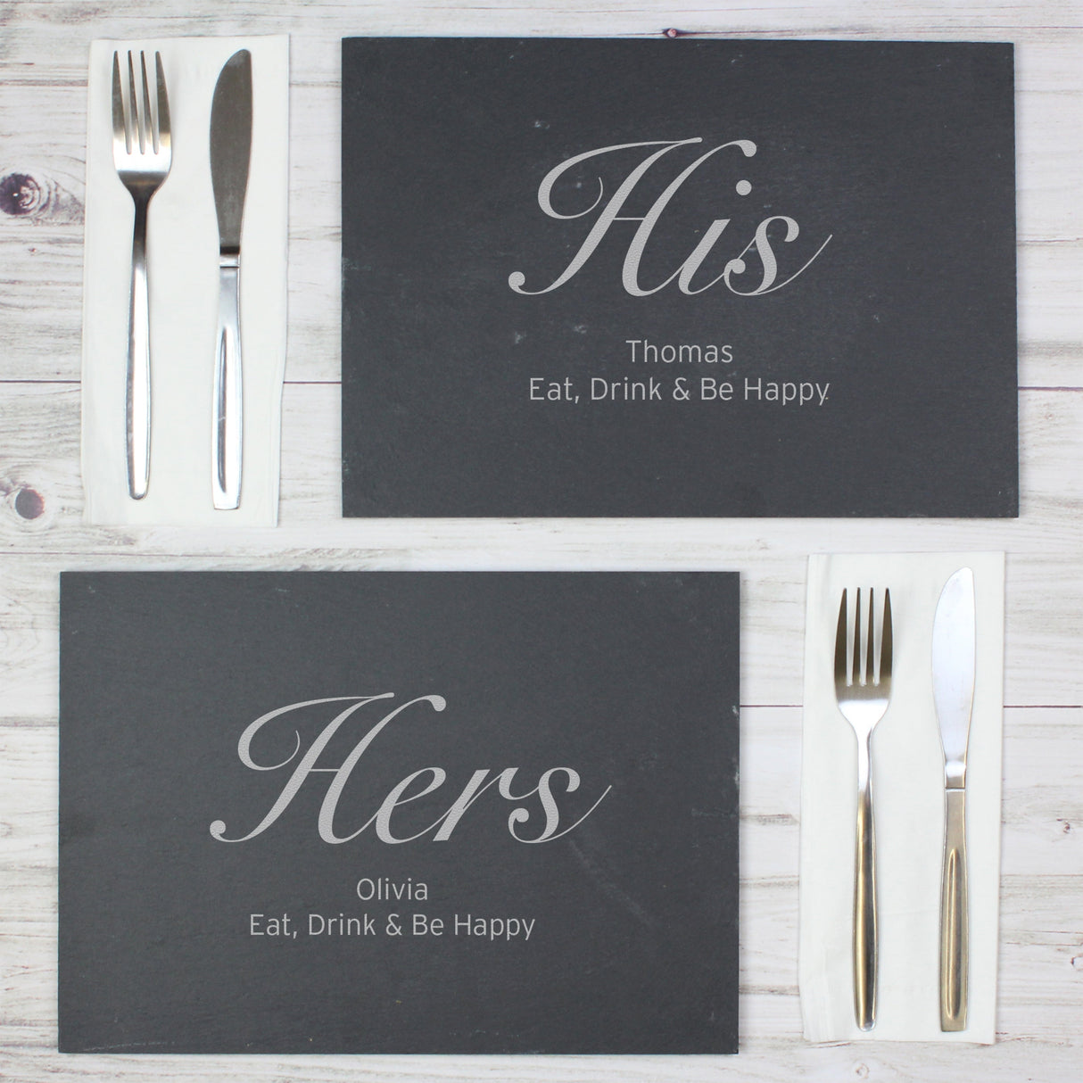 Personalised His and Hers Slate Placemat Set: 4 - Placemats By Gift Moments