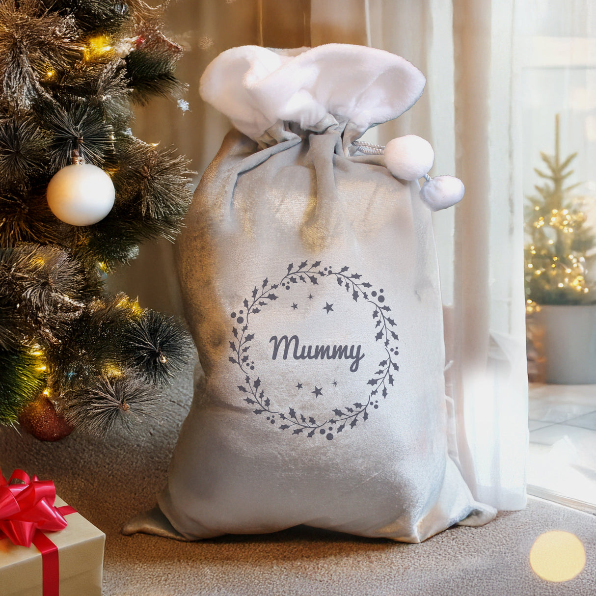 Personalised Holly Grey Christmas Sack: 3 - Christmas Sacks By Gift Moments