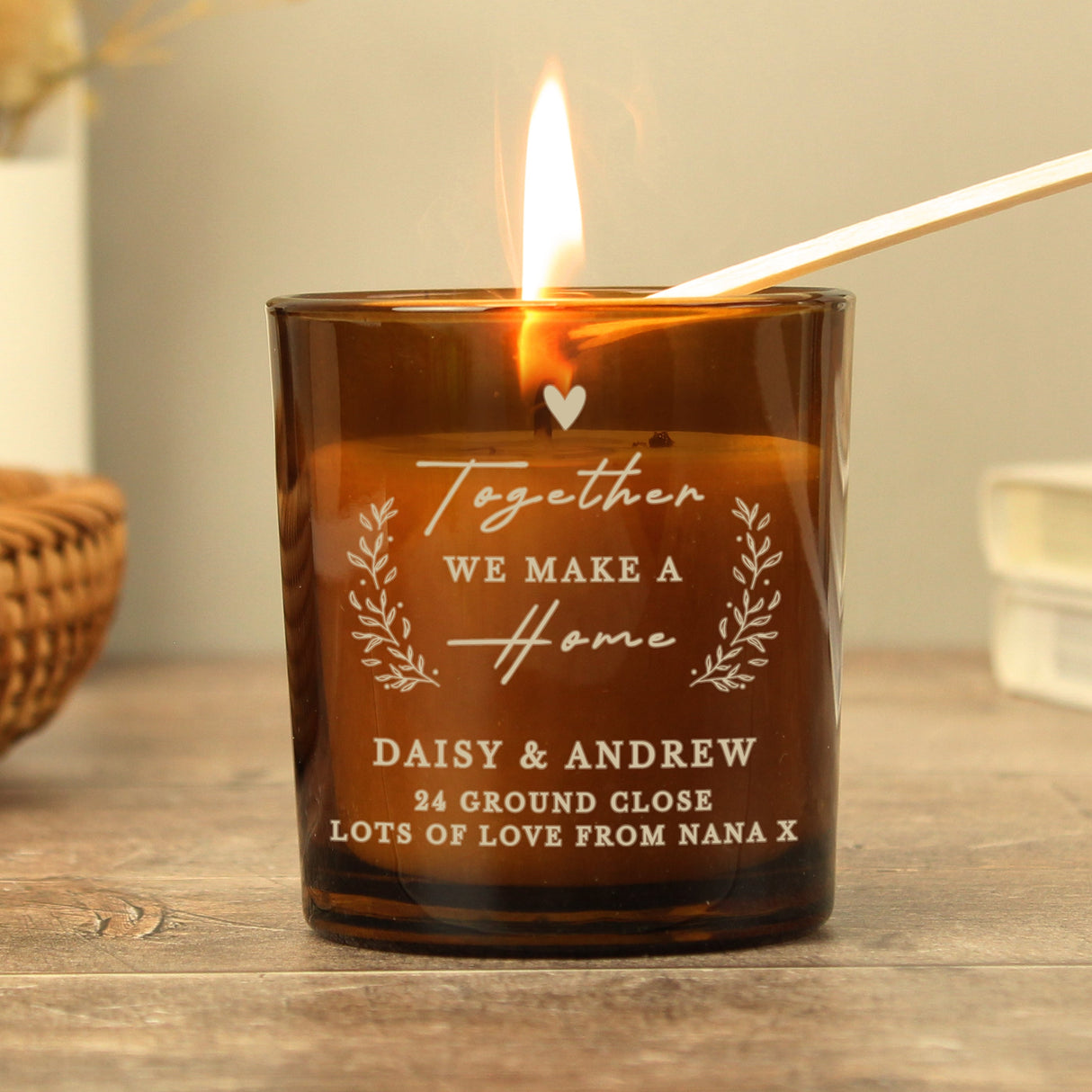 Personalised Home Amber Glass Candle: 1 - Candles By Gift Moments