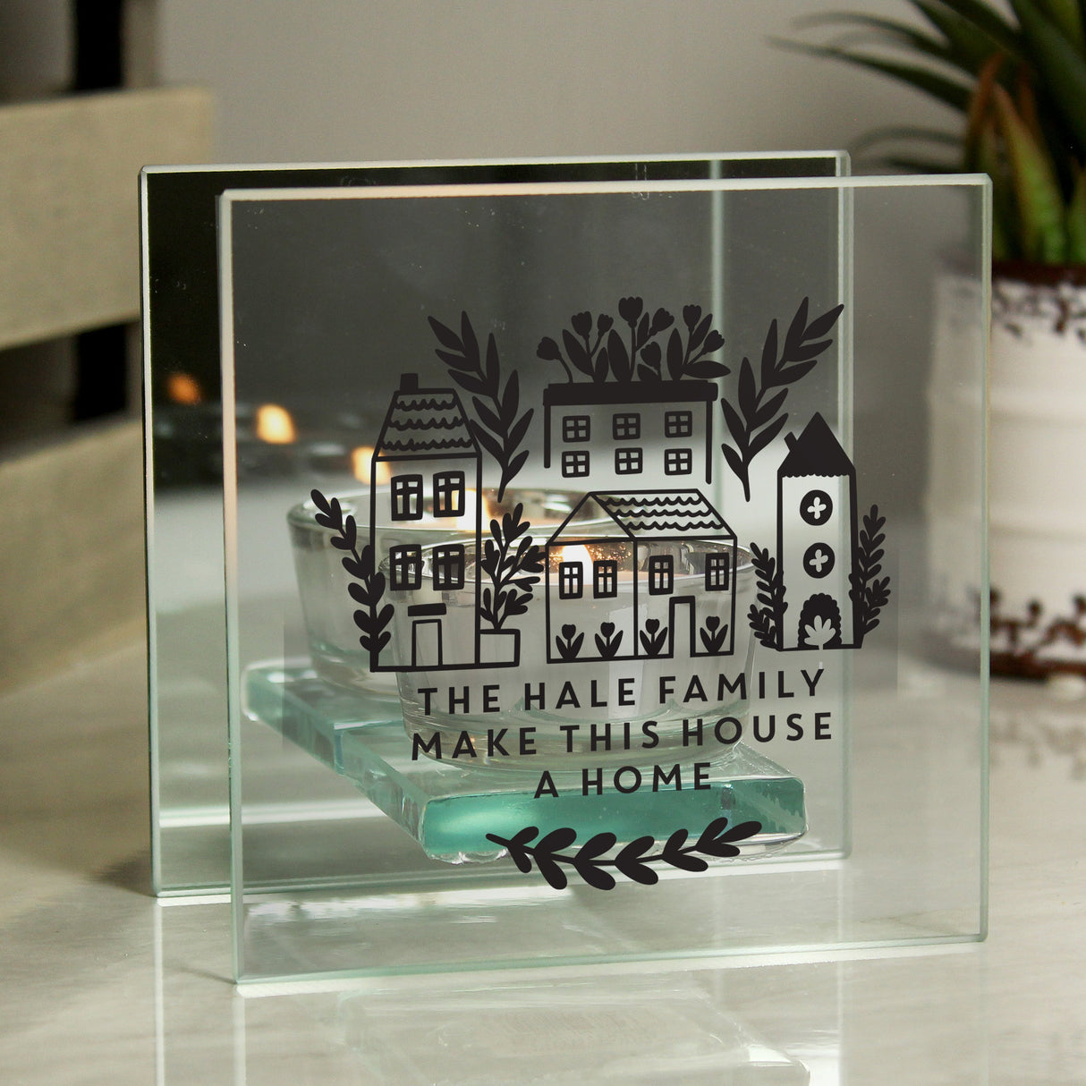 Personalised Home Glass Tealight: 2 - Candle Holders By Gift Moments