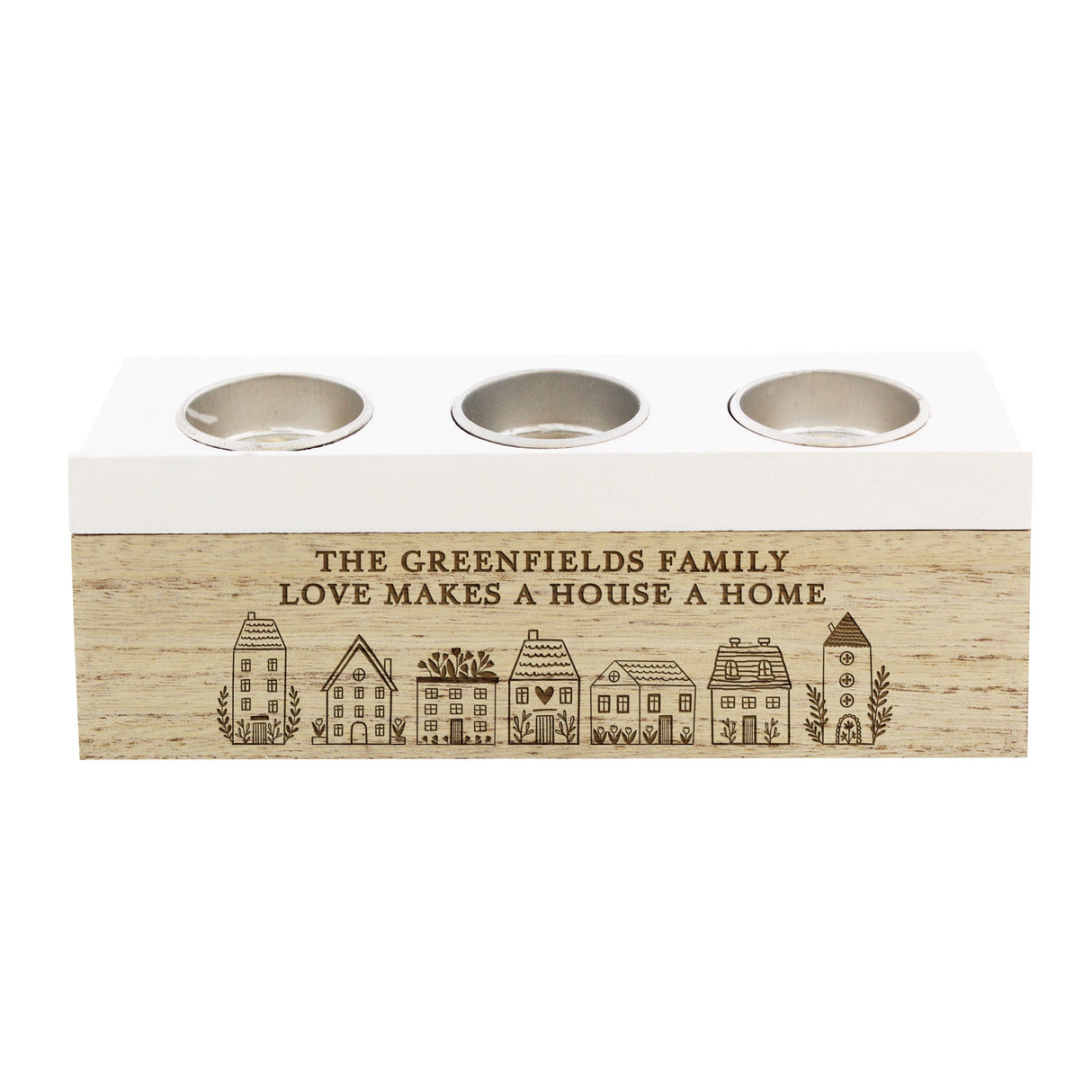 Personalised HOME Triple Tea Light Box: 5 - Candle Holders By Gift Moments