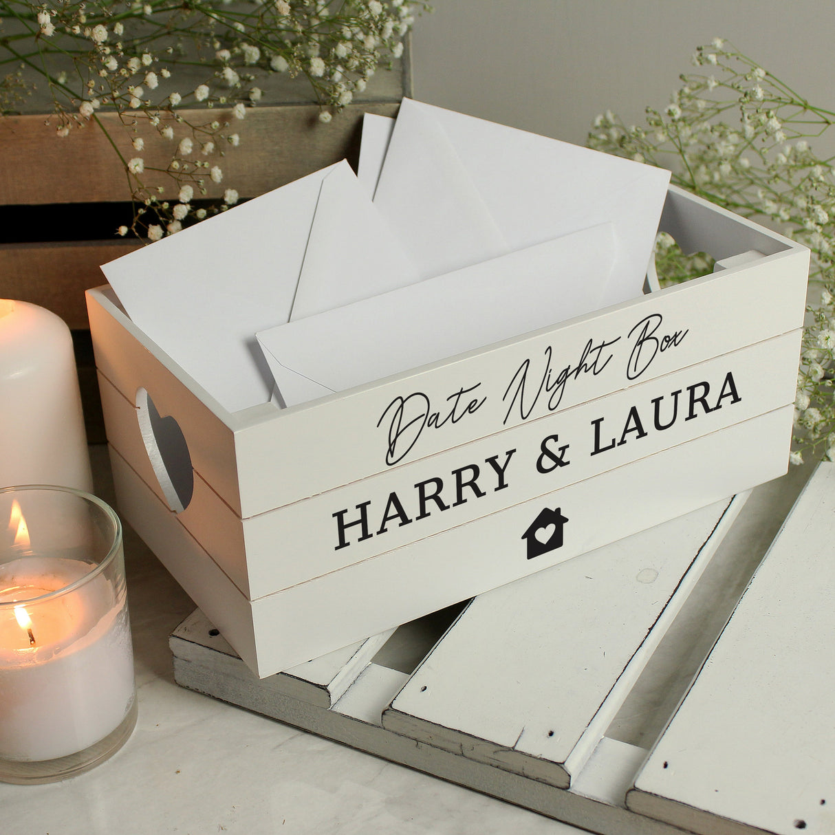 Personalised Home White Wooden Crate: 1 - Storage By Gift Moments