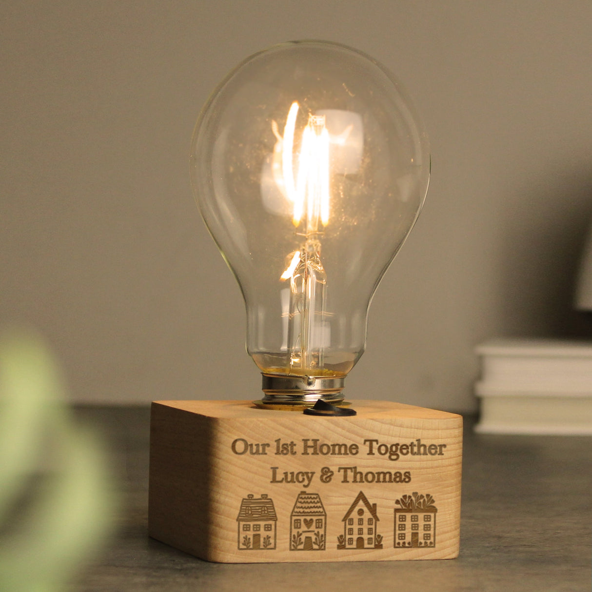 Personalised Home Wooden Bulb Light: 3 - LED Lighting By Gift Moments