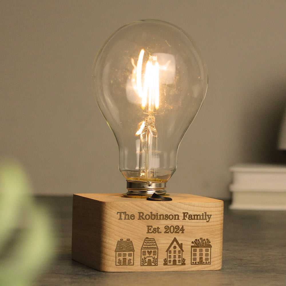 Personalised Home Wooden Bulb Light: 1 - LED Lighting By Gift Moments