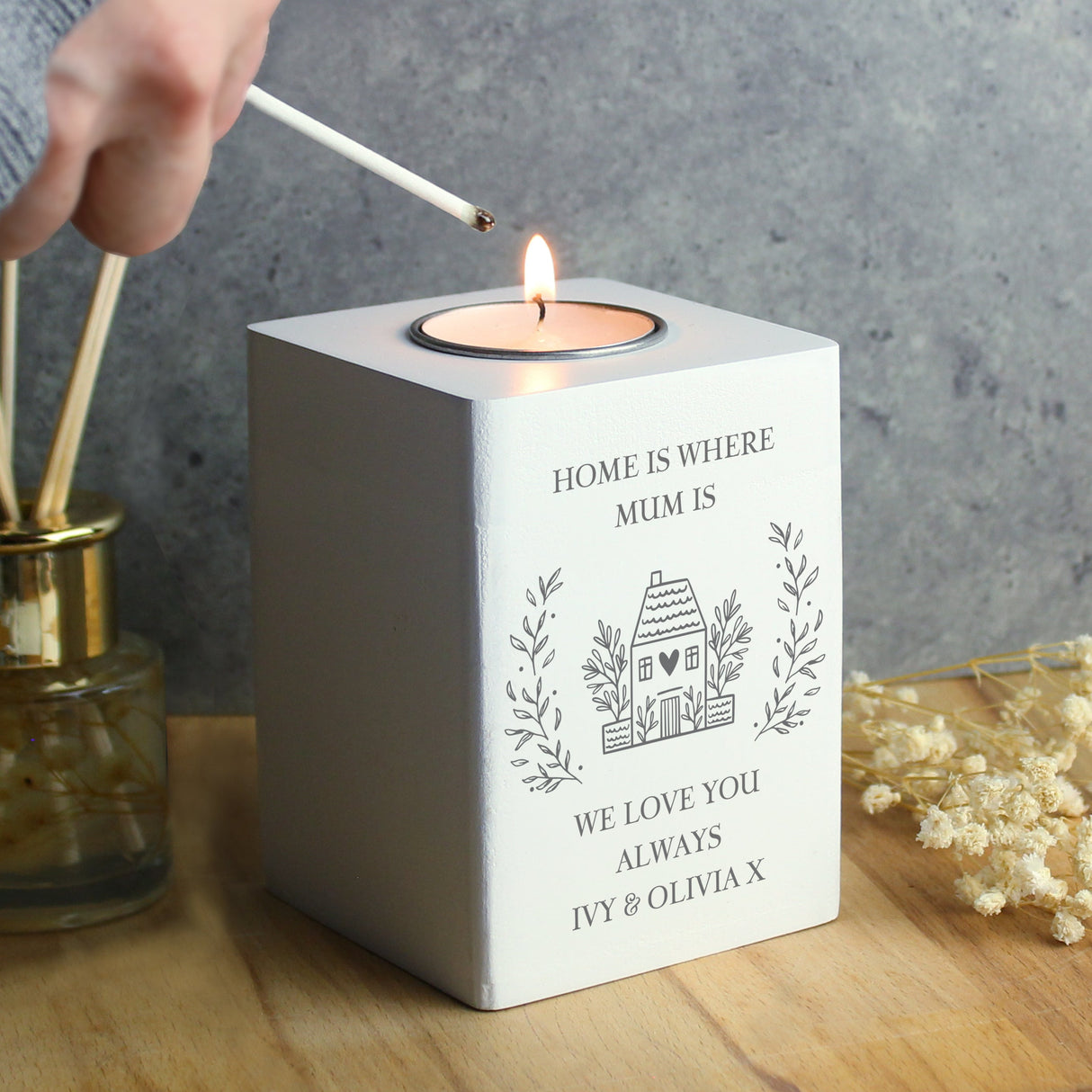 Personalised HOME Wooden Tealight Holder - Shop Candle Holders At Gift Moments - 1