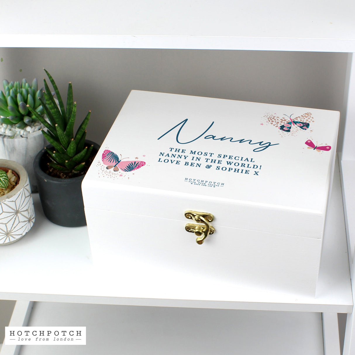 Personalised Hotchpotch Butterfly White Wooden Keepsake Box: 2 - Keepsake Boxes By Gift Moments
