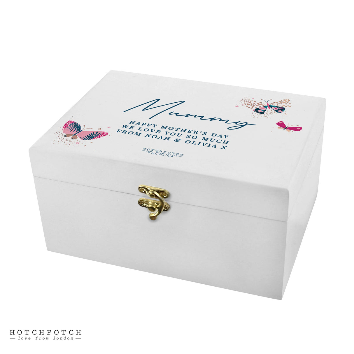 Personalised Hotchpotch Butterfly White Wooden Keepsake Box: 4 - Keepsake Boxes By Gift Moments