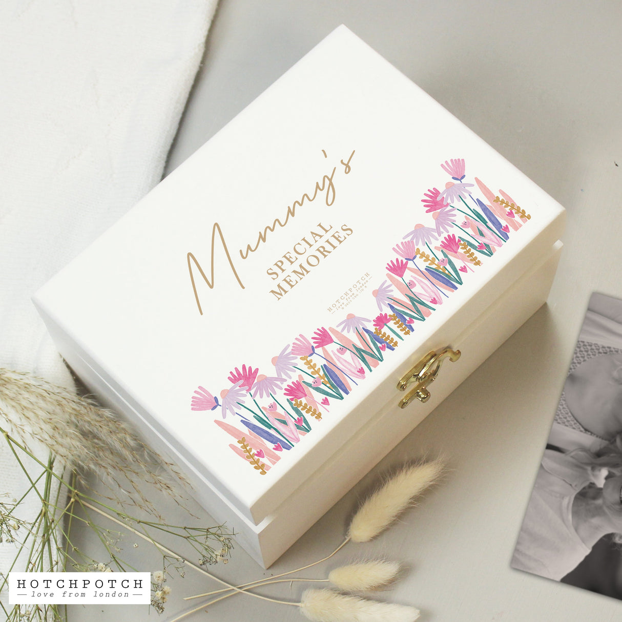Personalised Hotchpotch Wild Flower White Wooden Keepsake Box - Shop At Gift Moments - 3