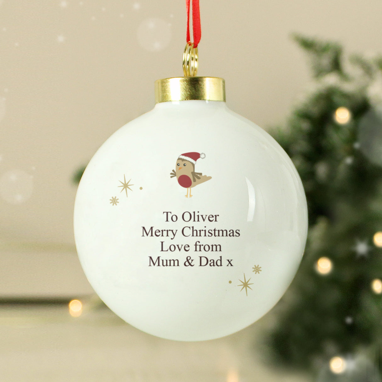 Personalised Initial Little Robin Bauble: 4 - Christmas Baubles By Gift Moments